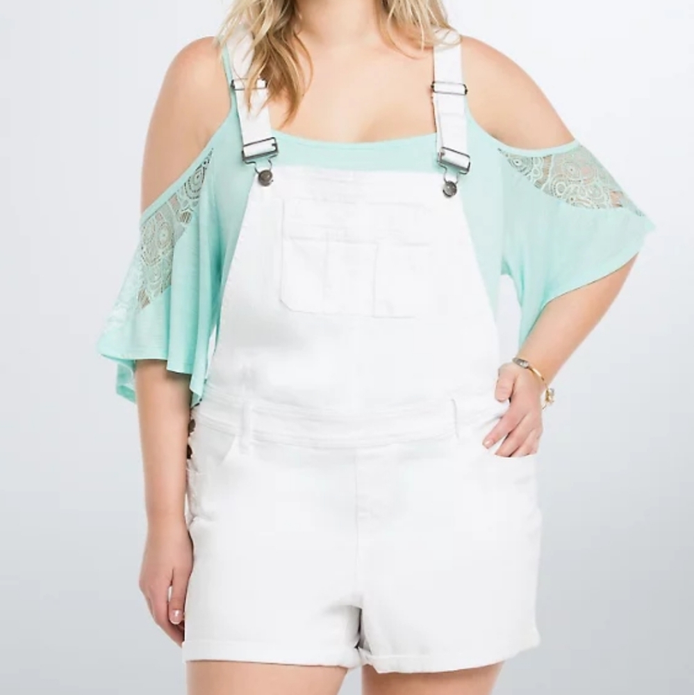 Torrid 26 white denim shortalls